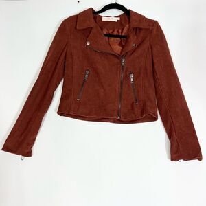 ASTR Jacket Womens Small Faux Suede Moto Zip Front Deep Rust Pockets
